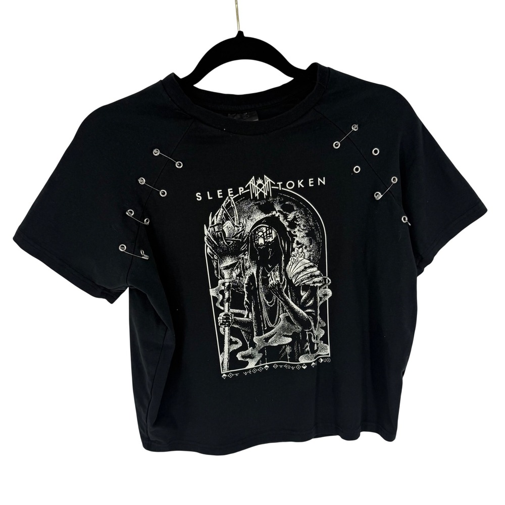 Sleep Token Graphic Tee Womens Large Black Excellent Safety Pin Crop Top Shirt